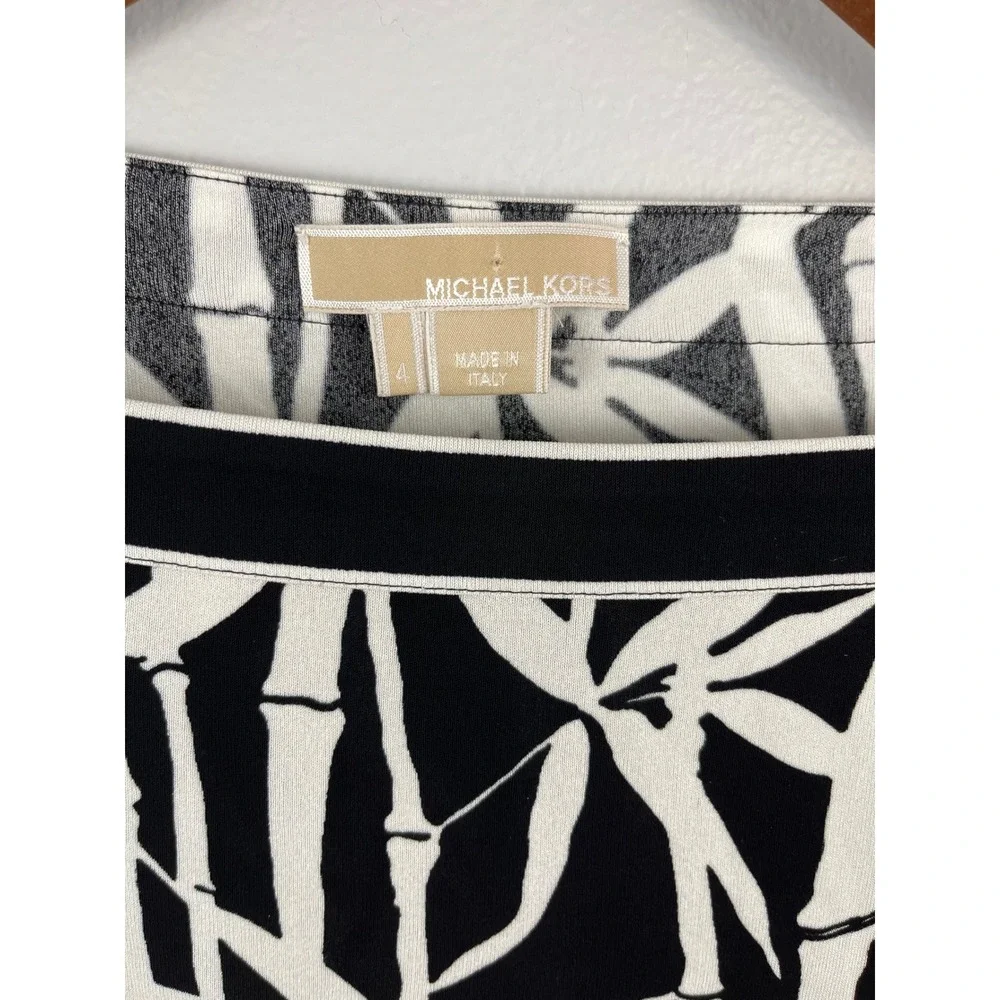 Michael Kors Bamboo Print Boat Neck Top Black White Long Sleeve Made‎ in Italy 4